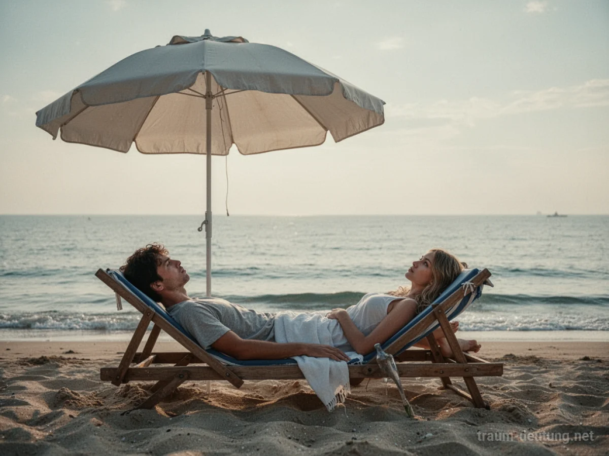 Person entspannt im Liegestuhl am Strand im Urlaub