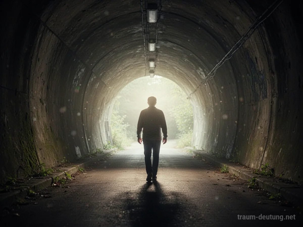 Person geht auf helles Licht am Ende eines dunklen Tunnels zu