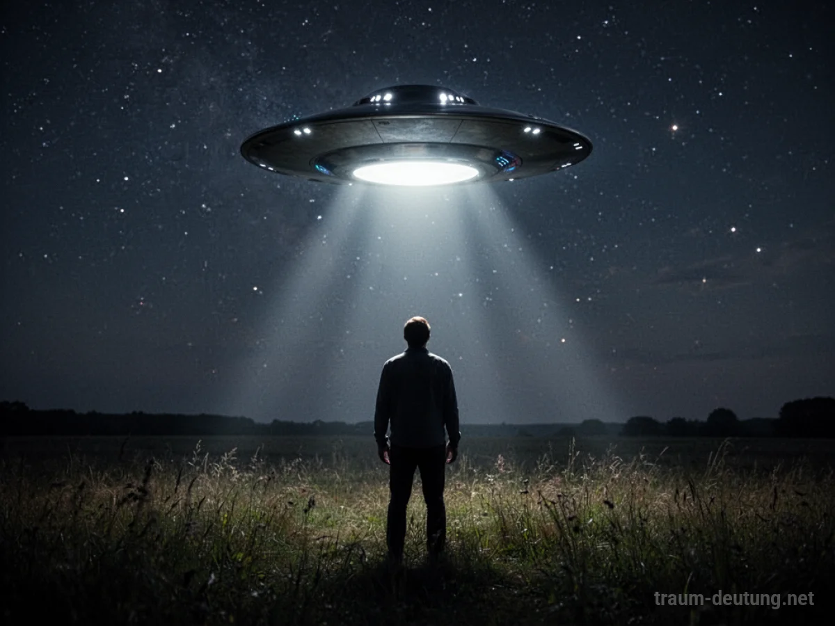 Eine Person blickt auf ein UFO am Nachthimmel