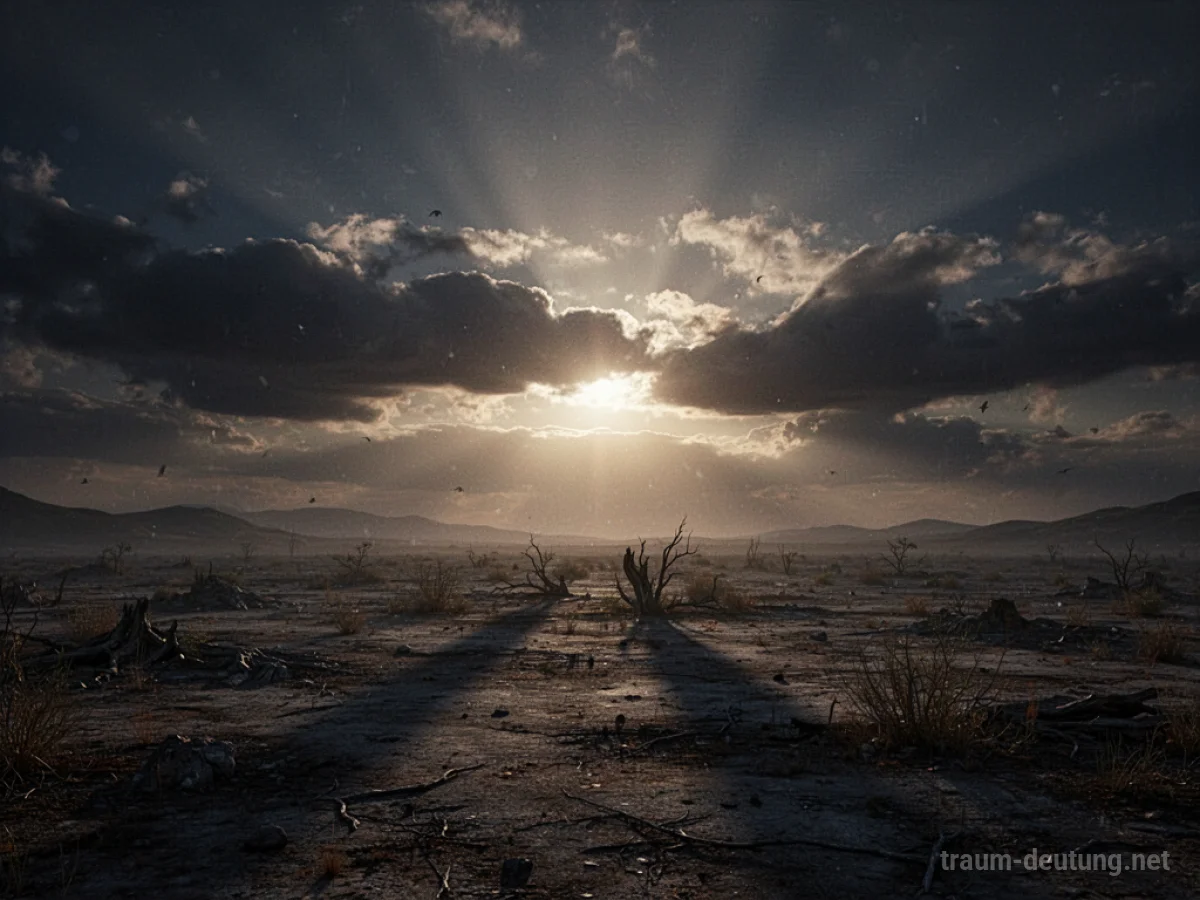 Die Sonne verschwindet hinter dunklen Wolken am Horizont.