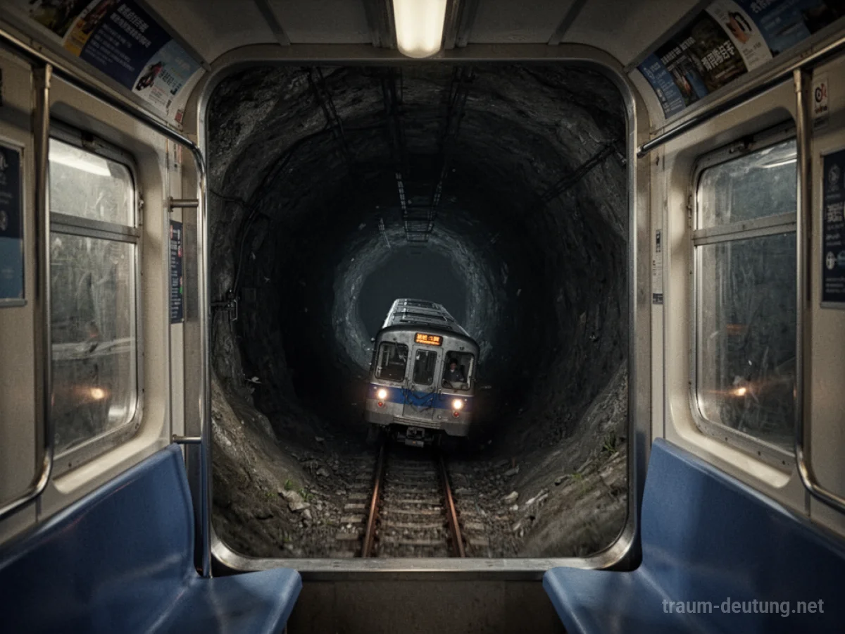 Eine U-Bahn fällt in einen tiefen, dunklen Schacht.