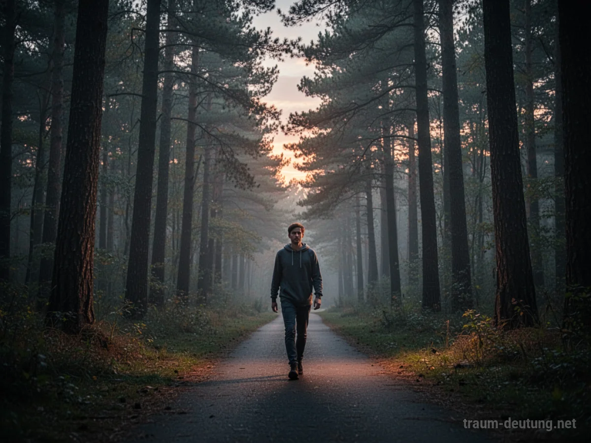 Person geht sicher auf einem Waldweg im Zwielicht