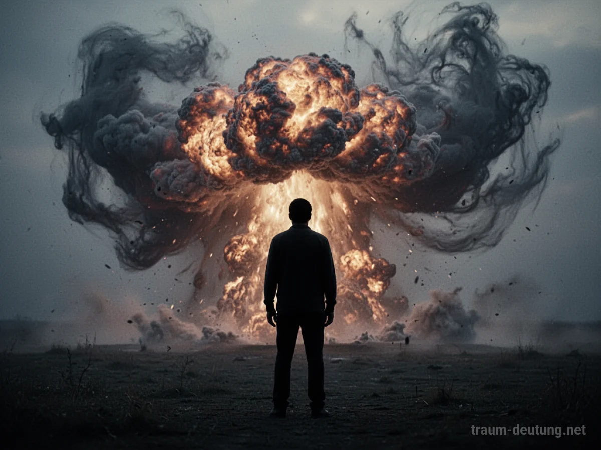 Silhouettenfigur vor einer diffusen Explosion mit Rauch