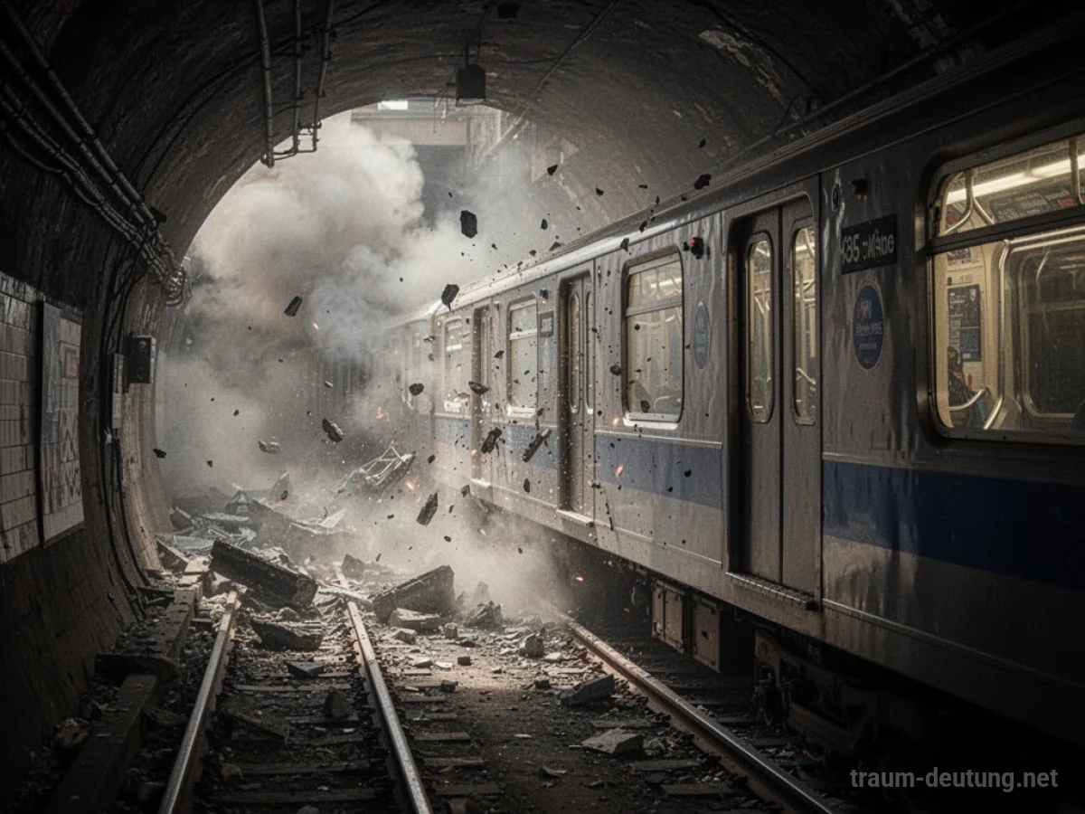 Symbolbild einer explodierenden U-Bahn im dunklen Tunnel