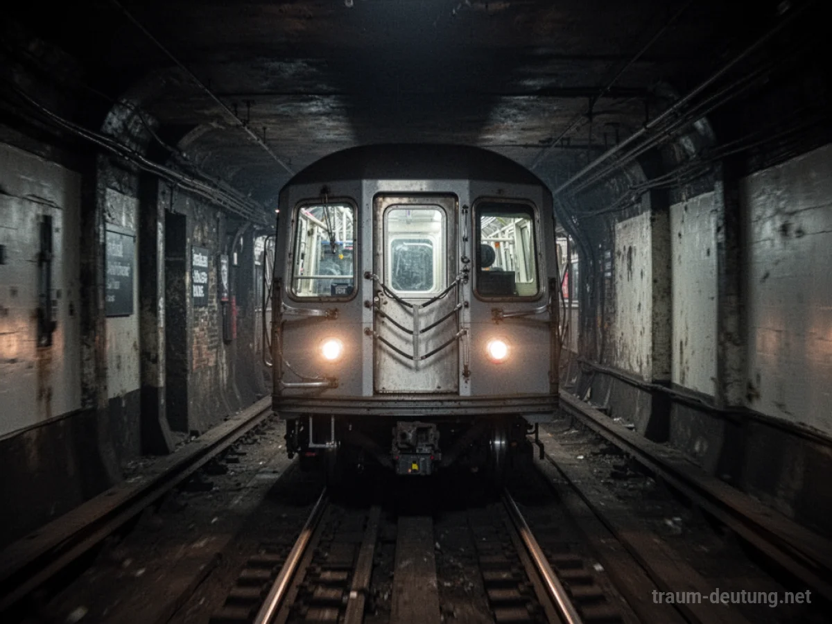 U-Bahn fährt rückwärts auf einem dunklen Gleis