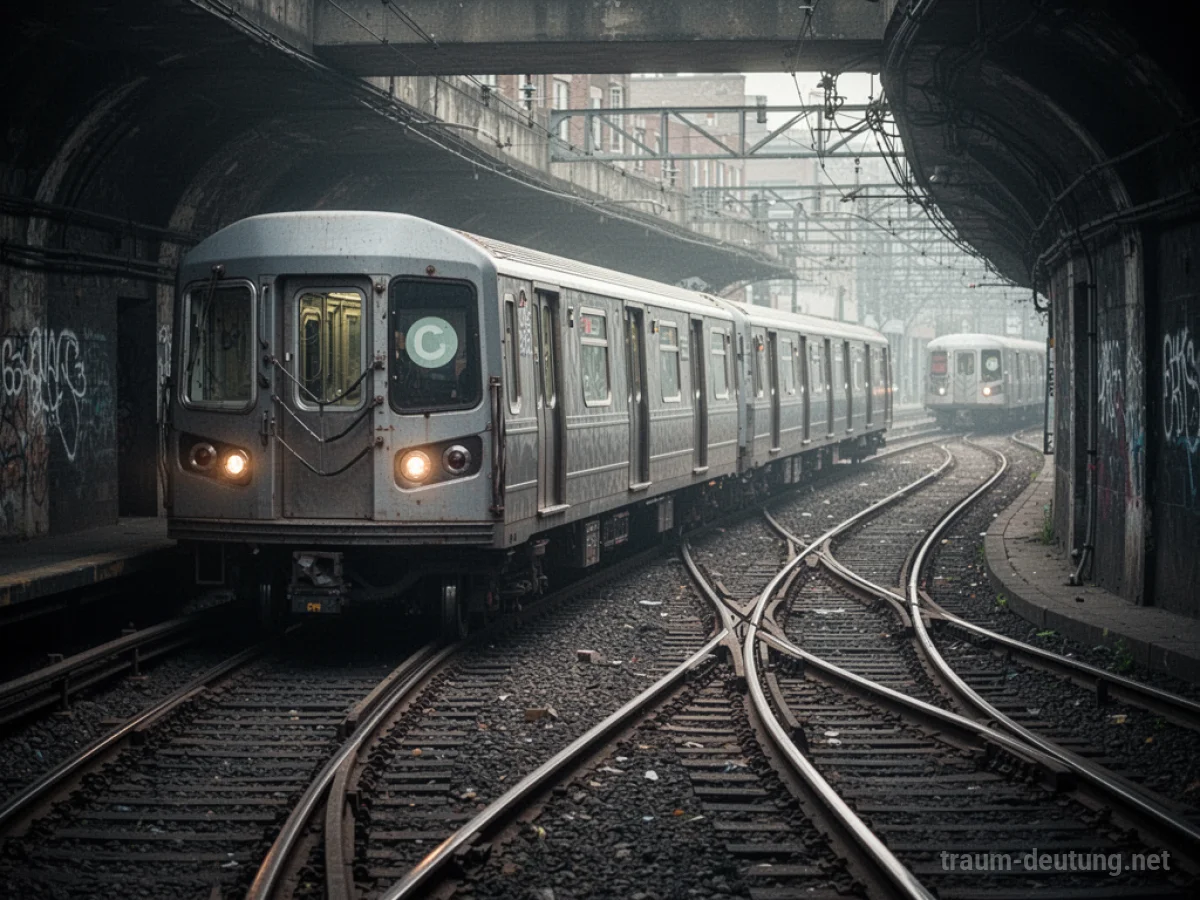 Eine U-Bahn auf Gleisen, die in eine andere Richtung abzweigen