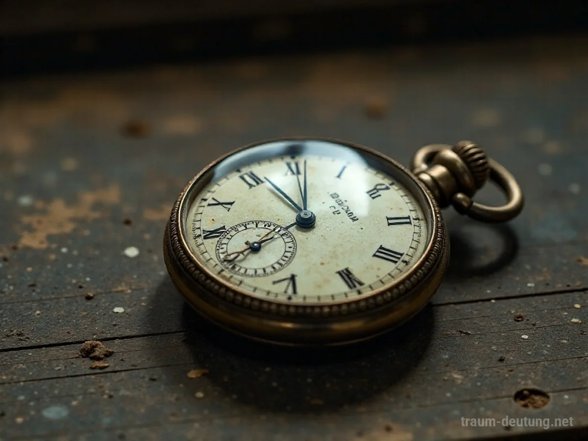 Alte Taschenuhr mit stehengebliebenen Zeigern auf einem Holztisch