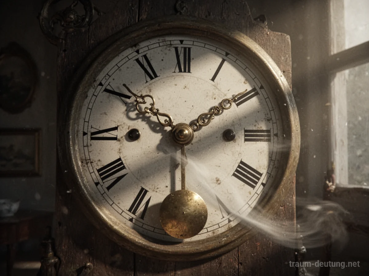 Eine tickende Uhr mit einem Pendel in einem dunklen Raum