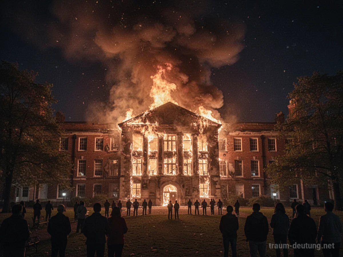 Universitätsgebäude steht in Flammen