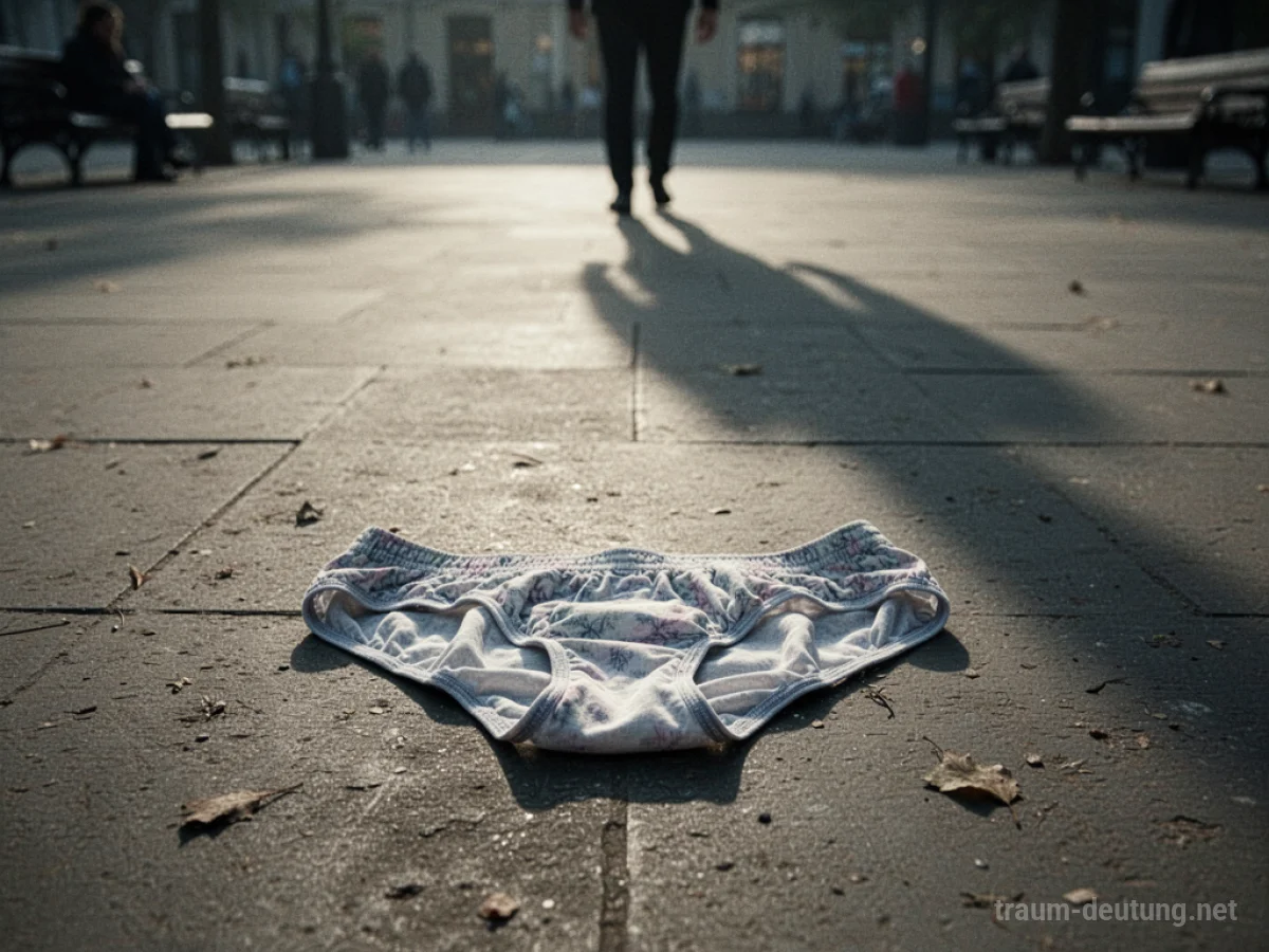 Ein Stück Unterwäsche liegt auf dem Boden, ein Schatten ist weit entfernt zu sehen.