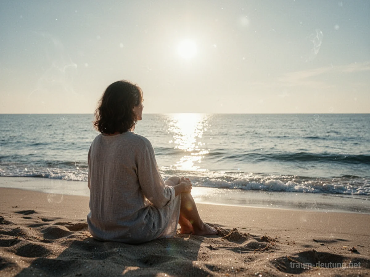 Eine Person entspannt am Strand und blickt auf das Meer.