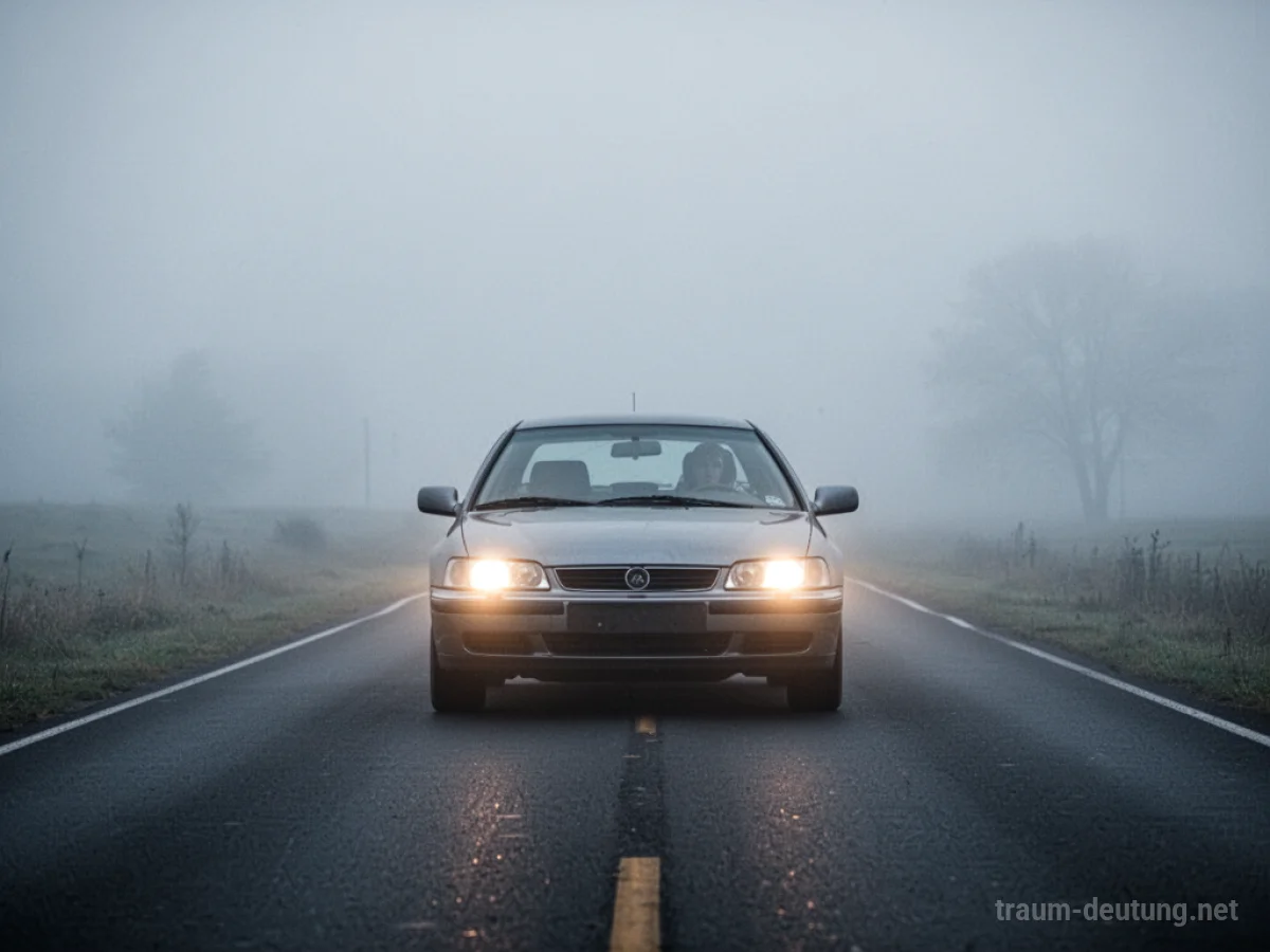 Auto fährt auf einer Straße, die im Nebel verschwindet