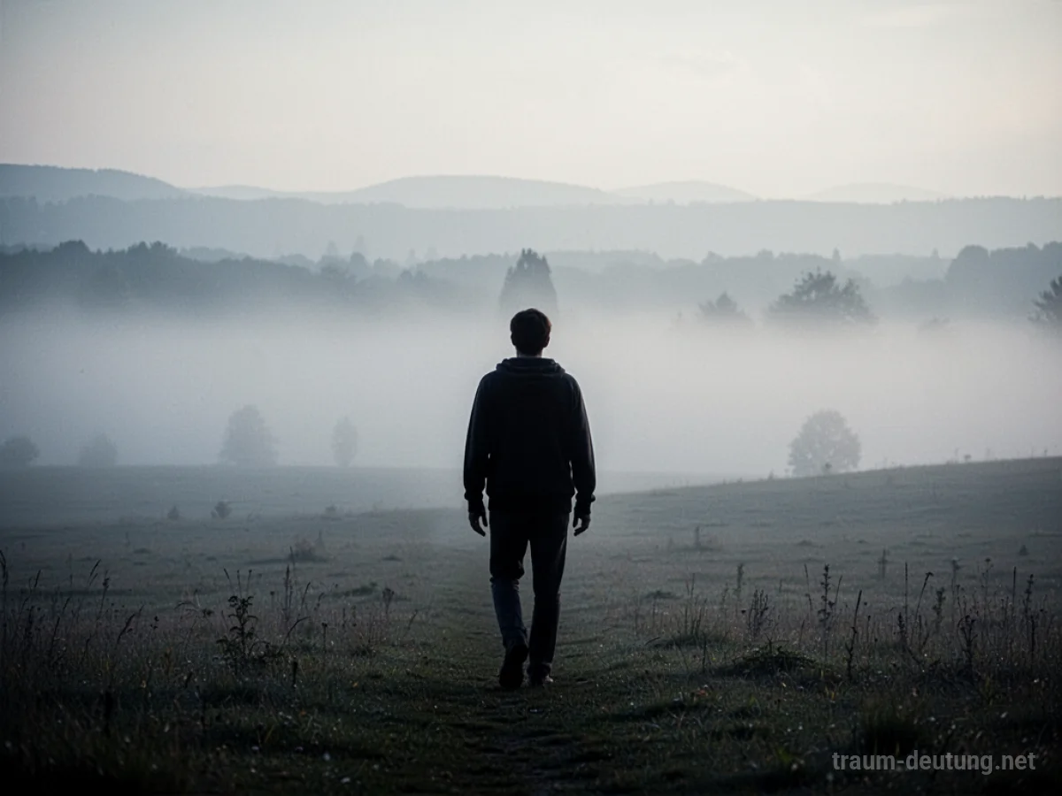 Silhouette einer Person, die in Nebel verschwindet, während eine andere Person zurückbleibt.