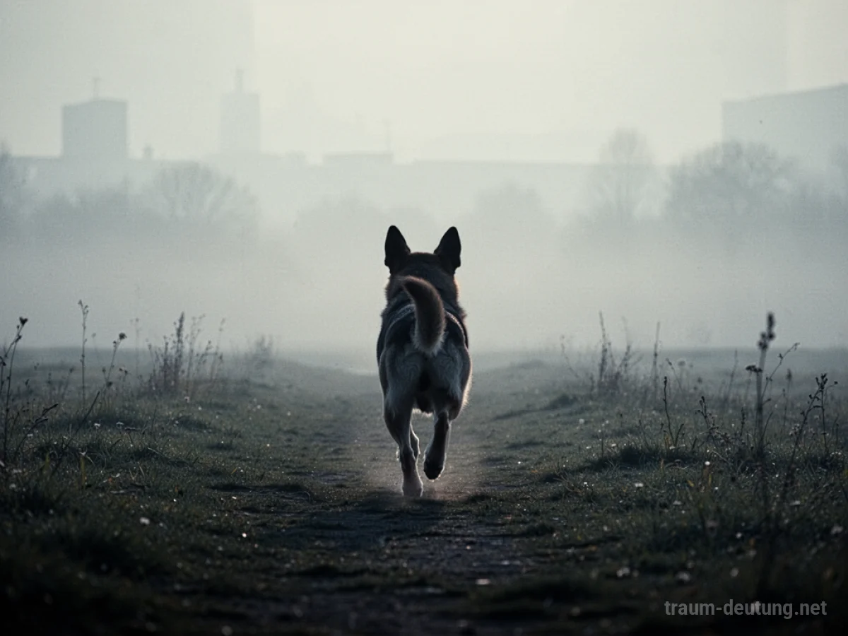 Silhouette eines Hundes, der in der Ferne verschwindet.