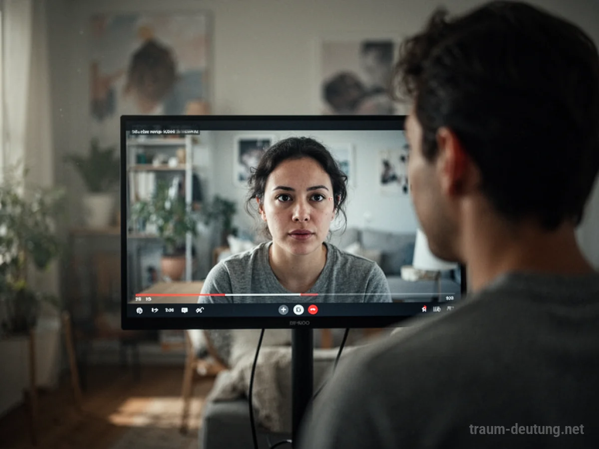 Person schaut sich selbst auf einem Videobildschirm zu