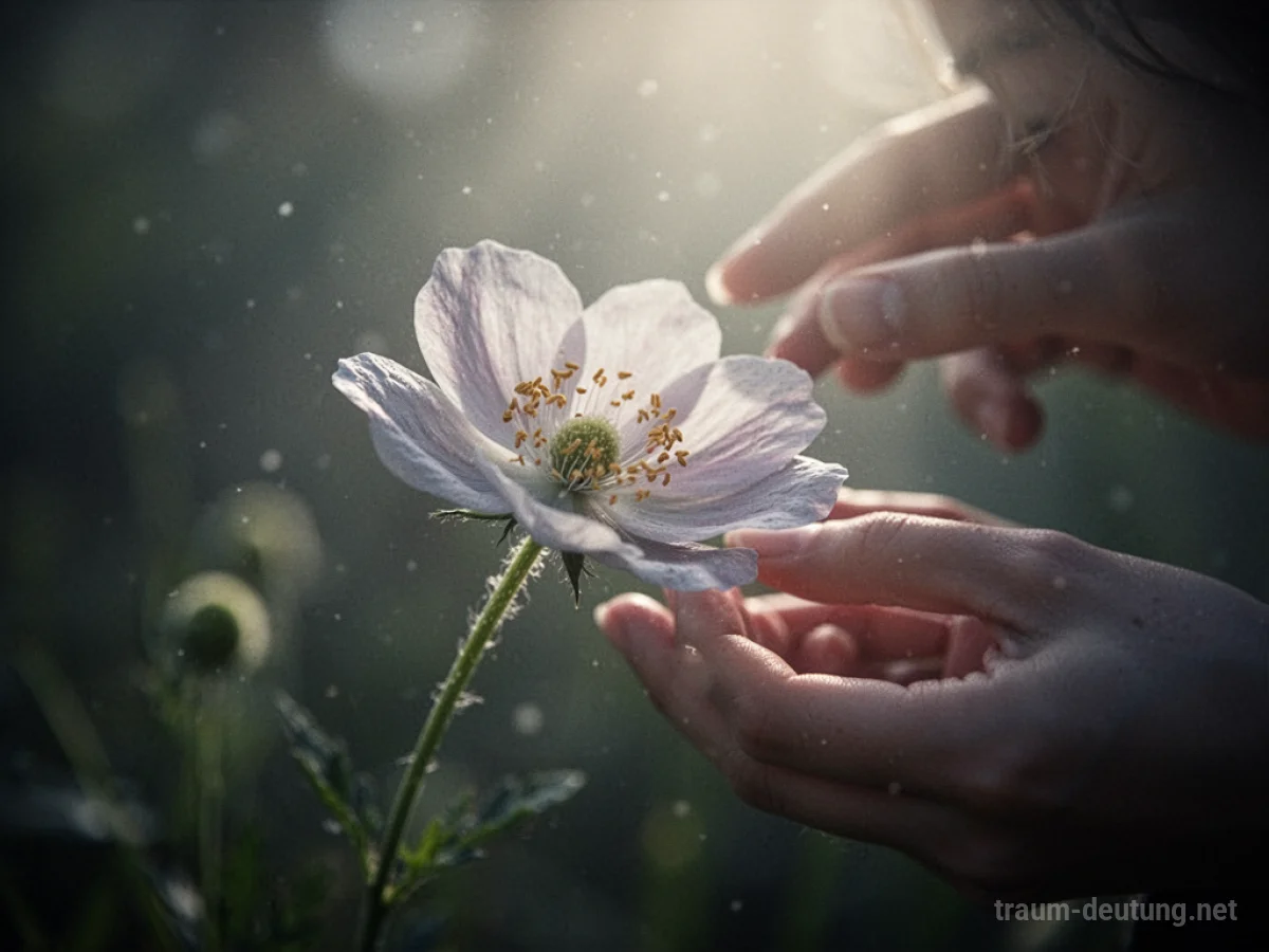 Symbolische Darstellung einer Blume, die von Licht untersucht wird