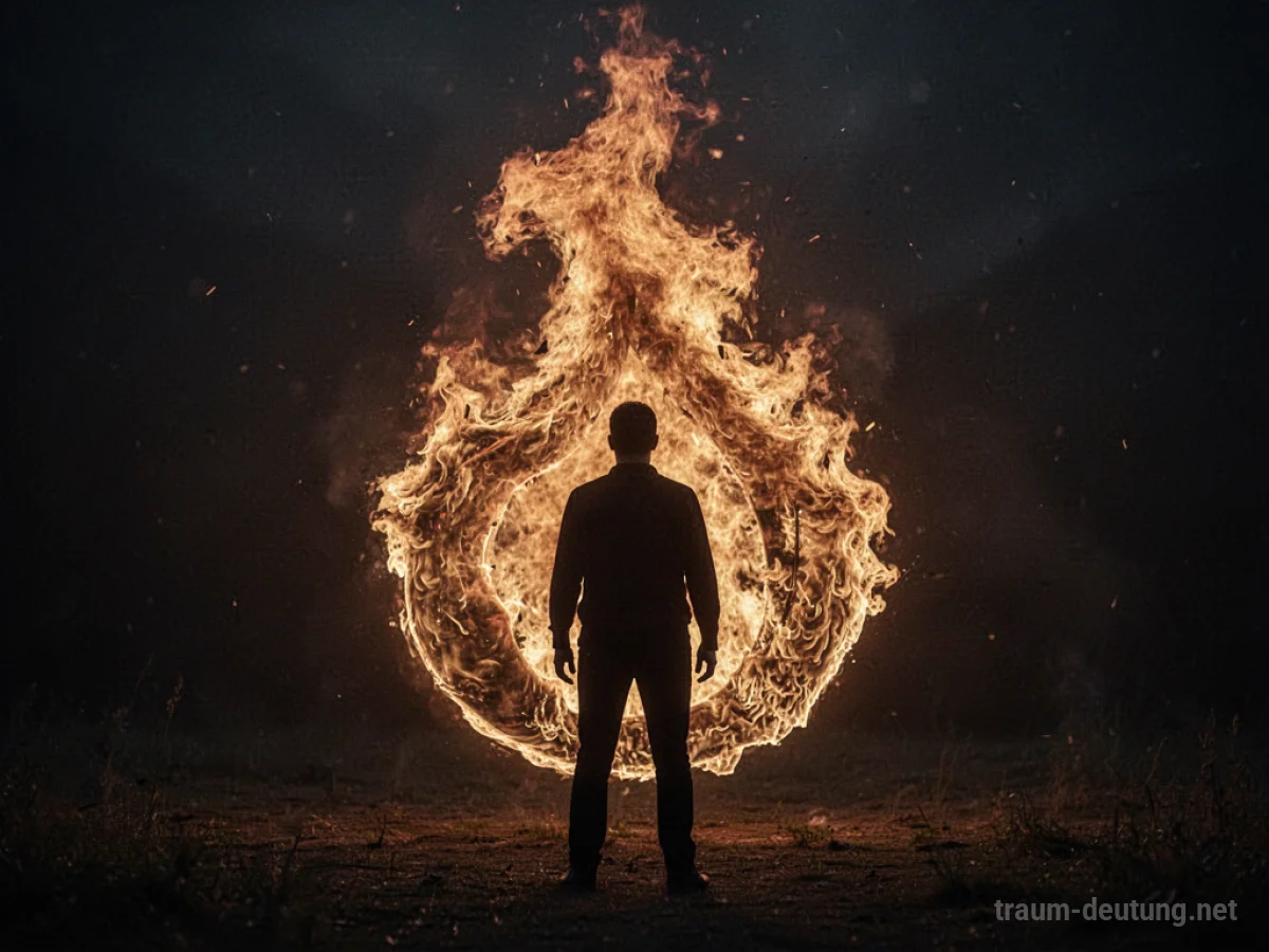 Schattenfigur vor einer stilisierten Flamme im Traum