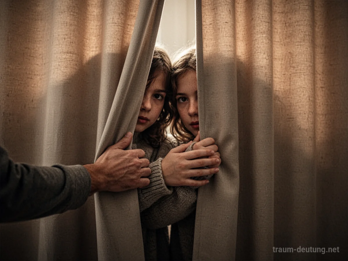 Eine Hand zieht eine Person hinter einen weichen Vorhang, um sie zu verstecken.