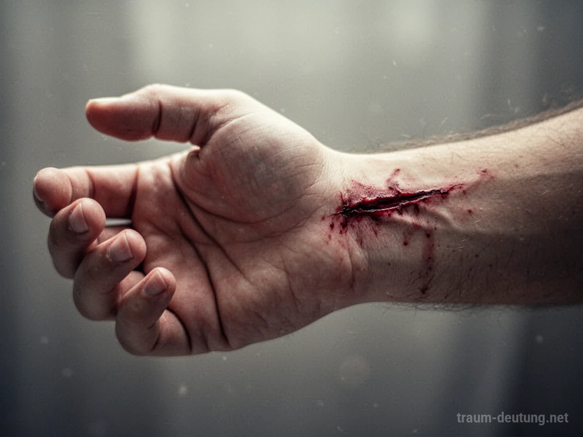 Hand mit einer Schnittwunde am Unterarm im Traum