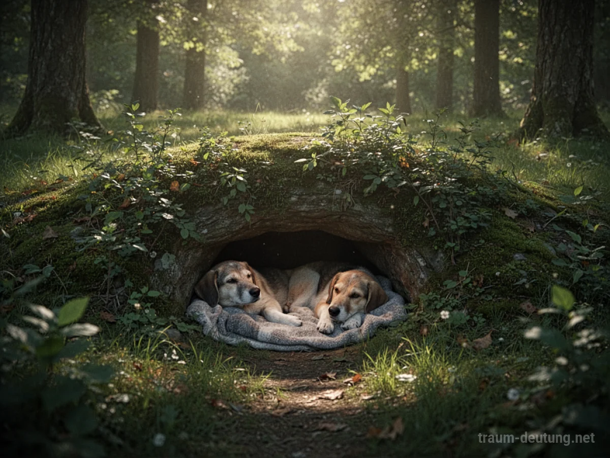 Ein gemütliches, verstecktes Versteck im Wald, geschützt durch Laub.