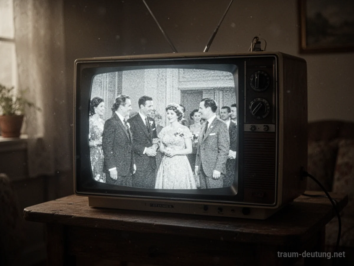 Ein alter Röhrenfernseher zeigt ein körniges Schwarz-Weiß-Video aus der Vergangenheit.