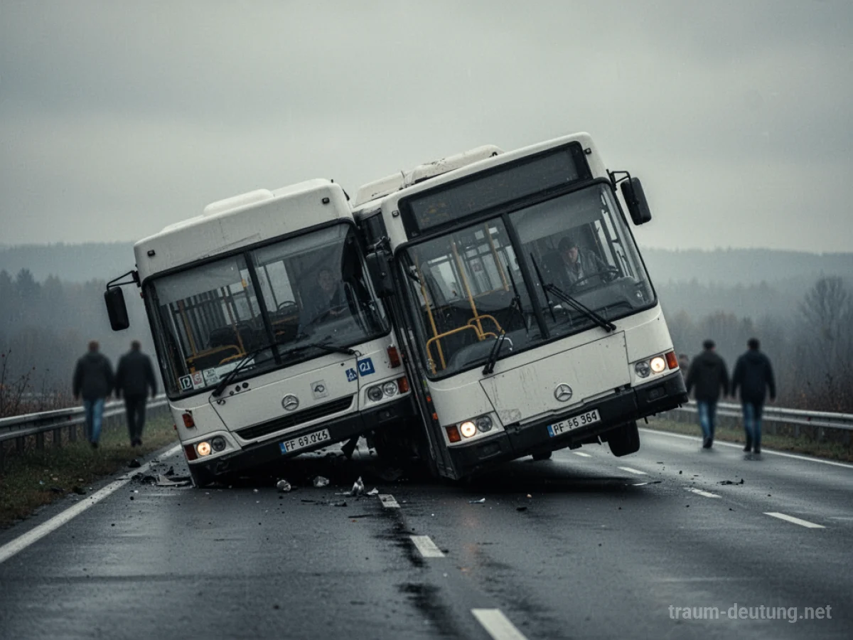 Ein Bus liegt auf der Seite auf einer Straße im Halbdunkel
