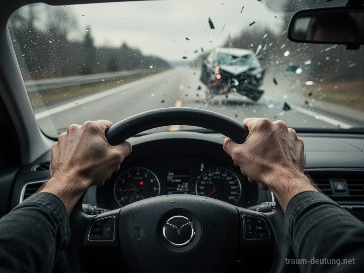 Hände am Steuer eines Autos mit unscharfer Straße davor, angespannte Atmosphäre.