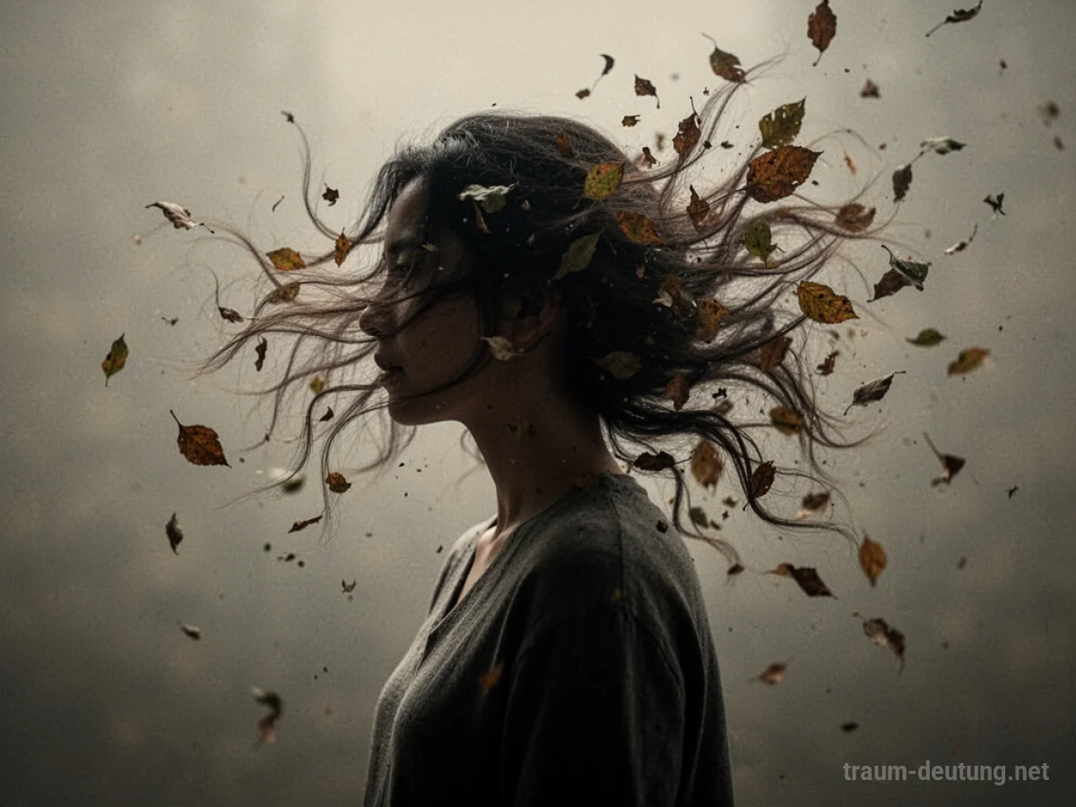 Silhouetten-Figur, aus der Haare wie Blätter fallen.
