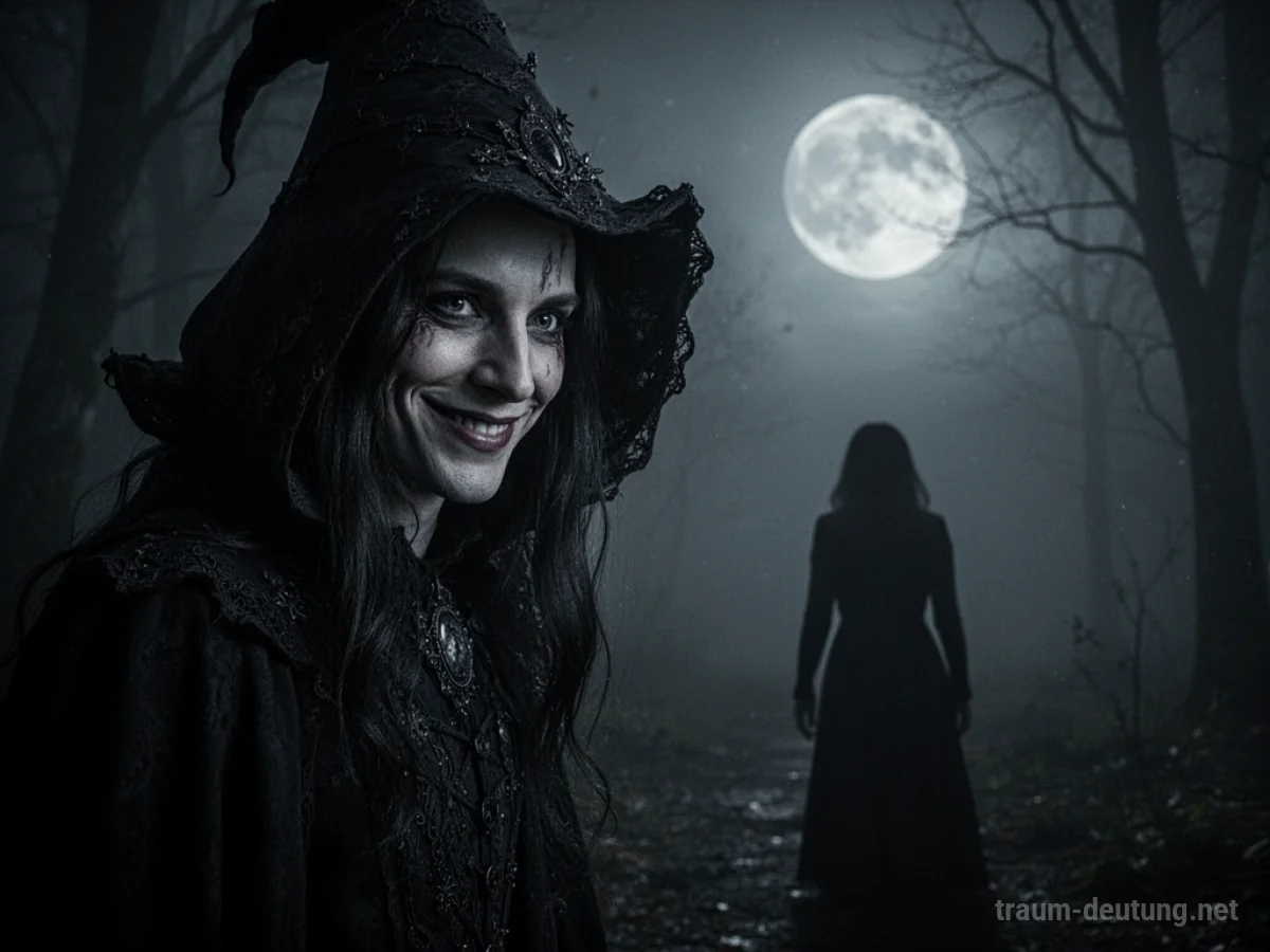 Schattengestalt eines Vampirs mit einem Lächeln, die eine Person aus der Ferne beobachtet