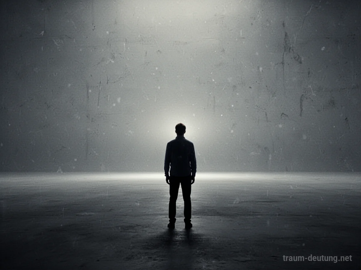 Silhouette einer Person steht allein in einem leeren Raum und blickt in die Ferne.