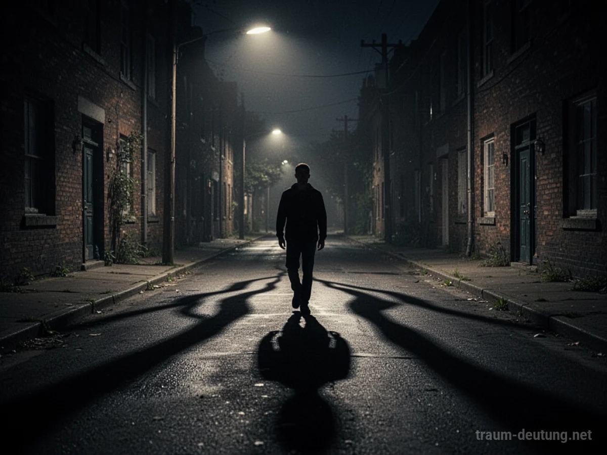 Silhouette einer Person auf einer dunklen Straße bei Nacht, symbolisiert Unsicherheit.