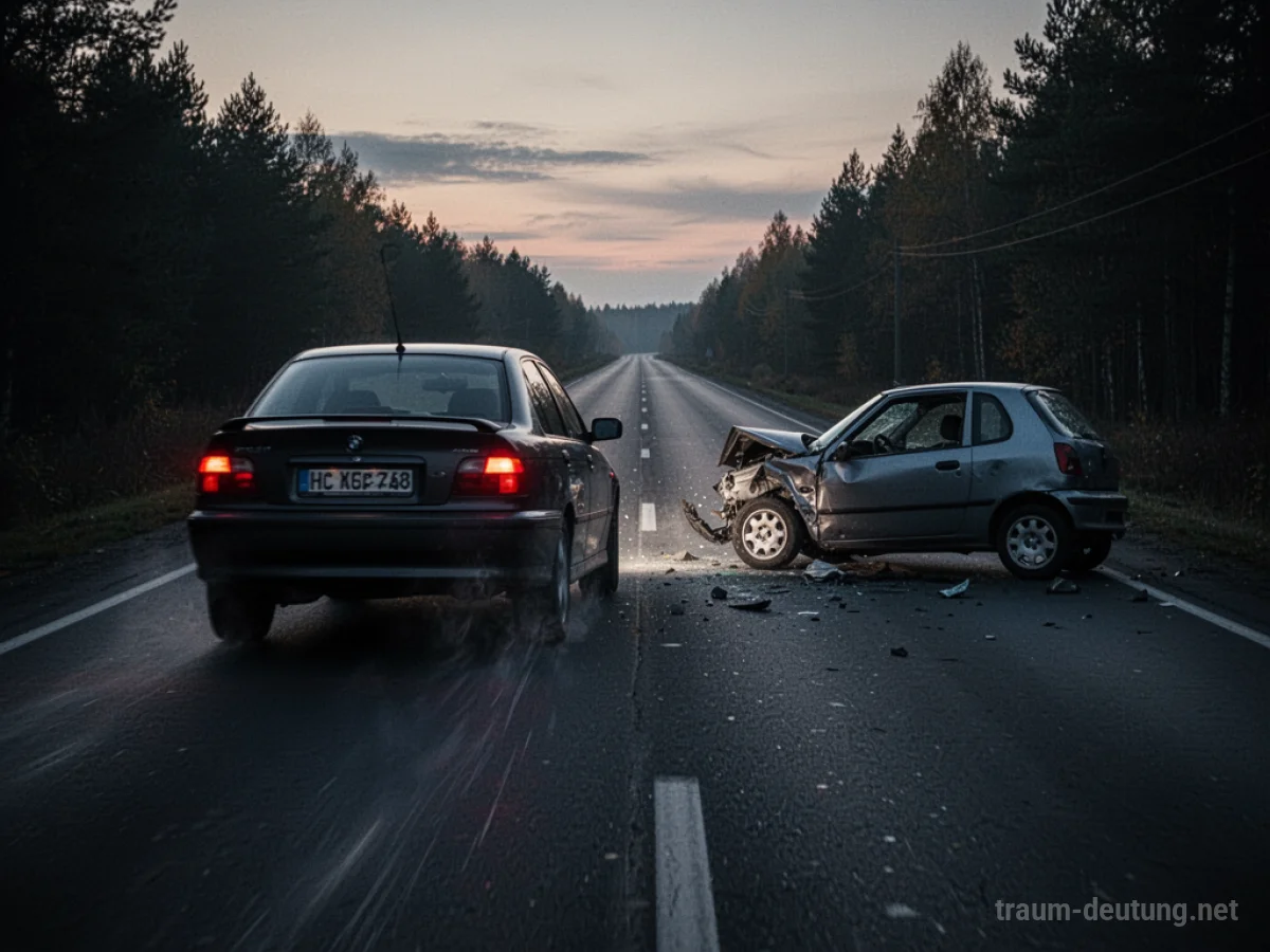 Auto fährt davon nach einem kleinen Unfall auf einer dunklen Straße
