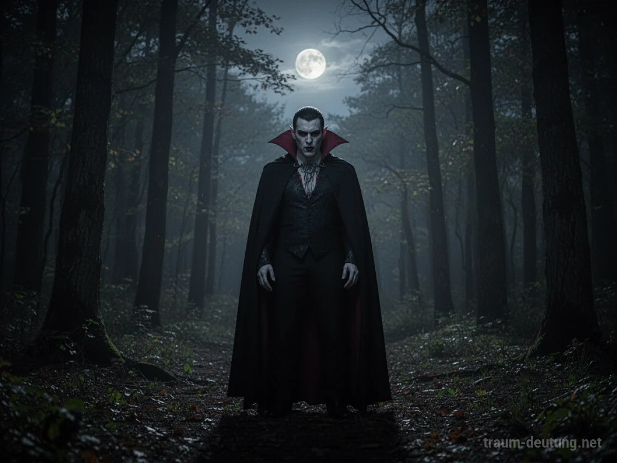 Schattengestalt eines Vampirs in einem dunklen Wald bei Nacht