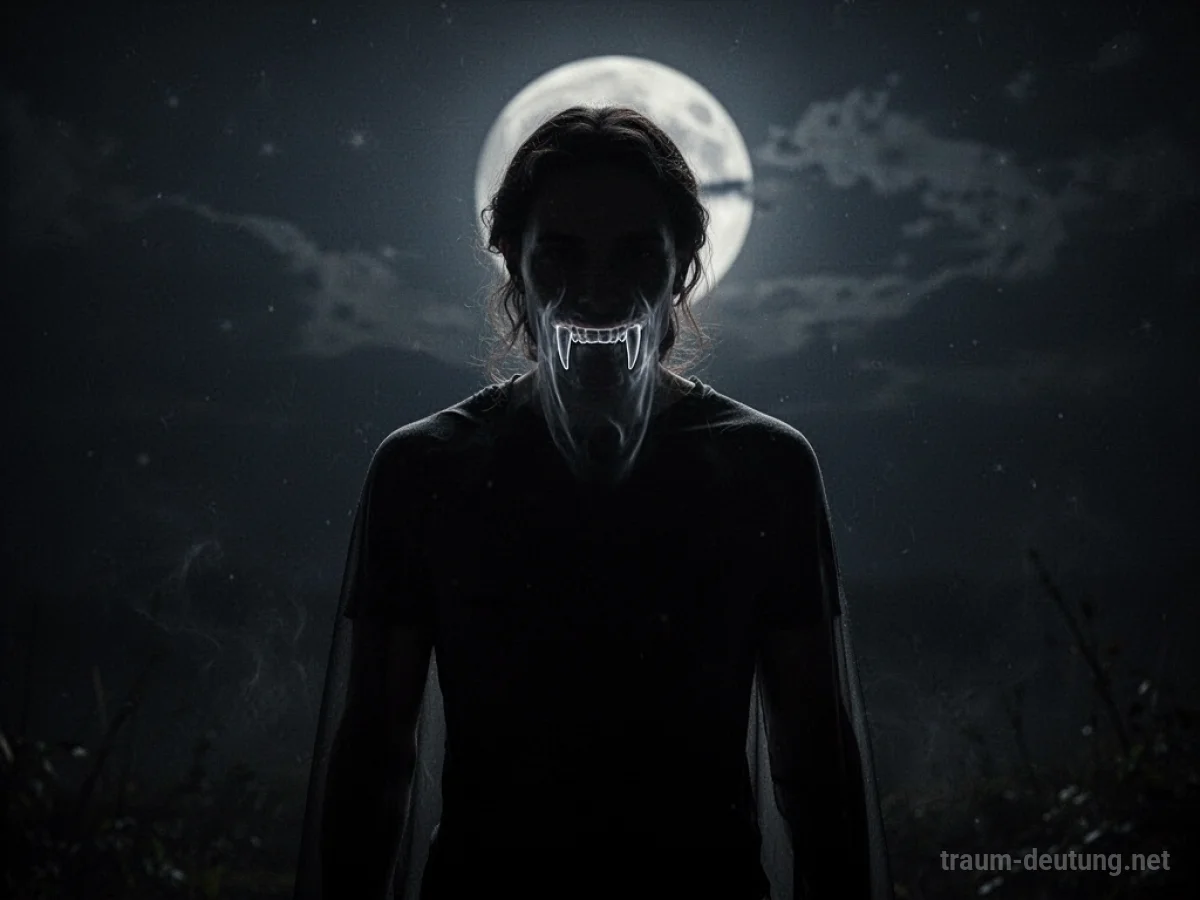 Silhouette einer Person ohne Vampirumhang, mit angedeuteten Fangzähnen