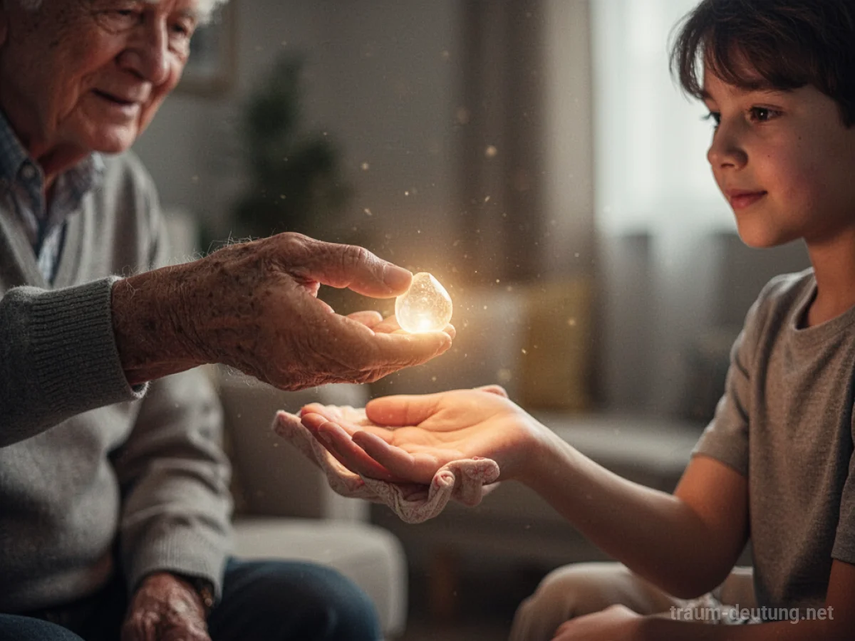 Hand des Vaters reicht ein glühendes Geschenk