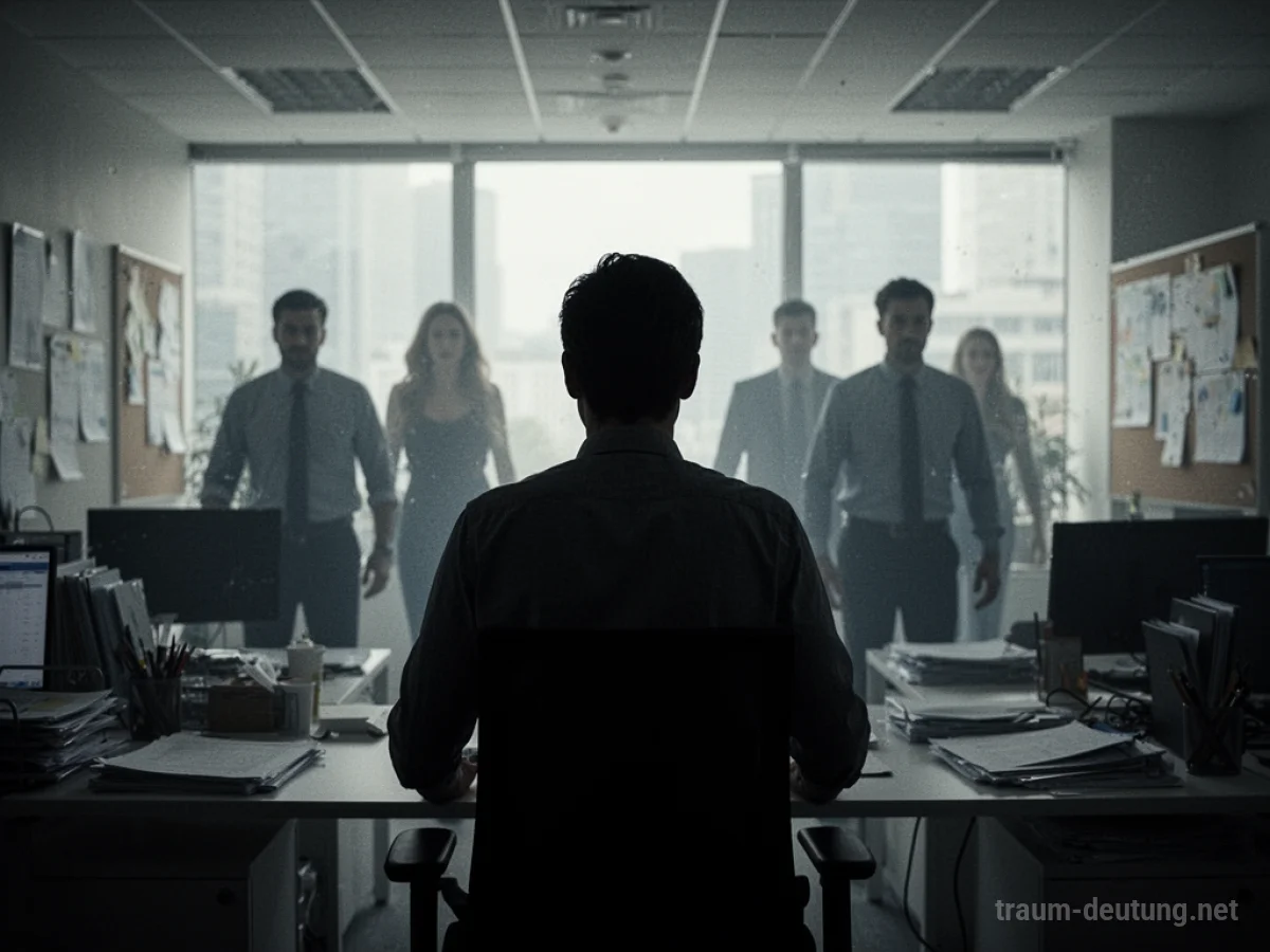 Silhouette einer Person im Büro, die von Schatten verfolgt wird.