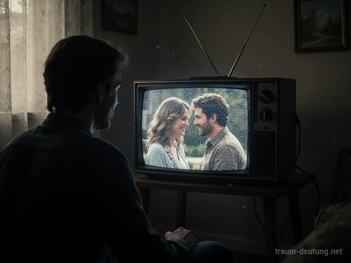 Silhouette einer Person, die ein altes Video ihres Ex-Partners auf einem Fernseher betrachtet.