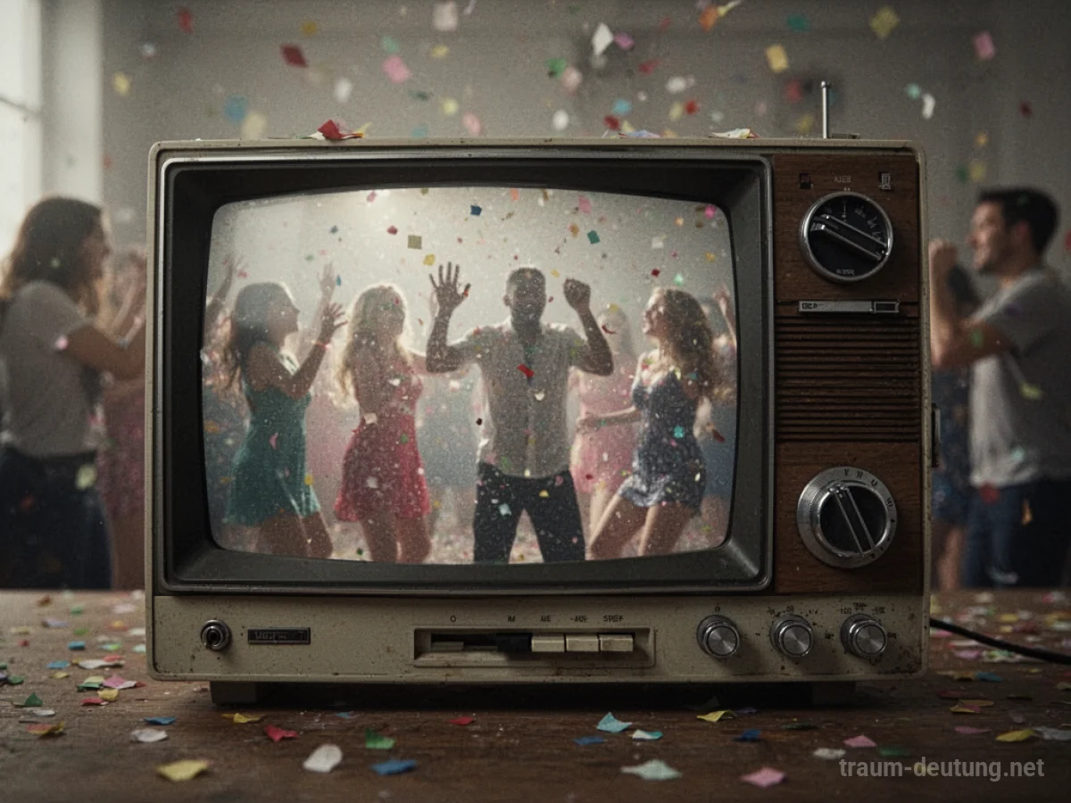 Altes Videogerät zeigt eine verschwommene Party mit tanzenden Silhouetten.
