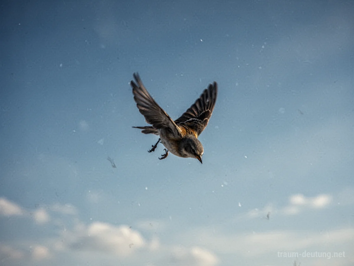 Ein Vogel fällt vom blauen Himmel