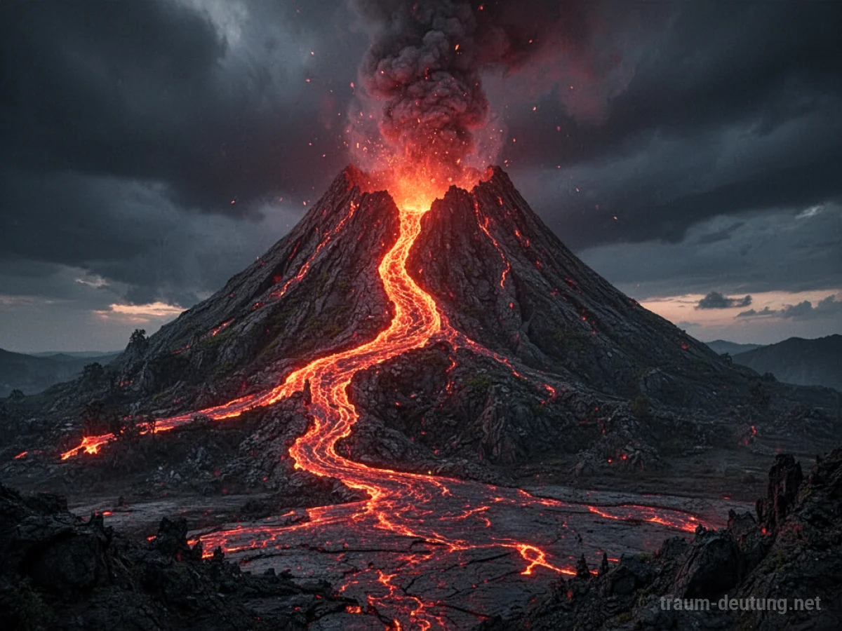 Vulkan mit langsam fließender Lava im Traum