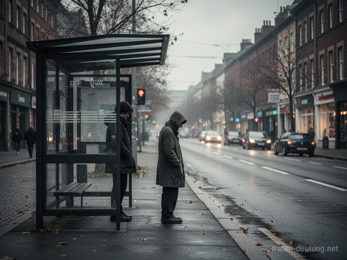 Eine Person wartet allein an einer Bushaltestelle auf den Bus.