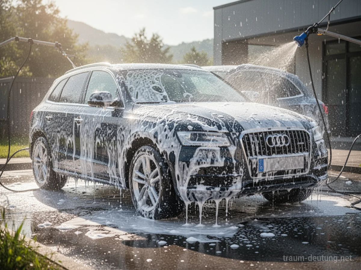 Ein Auto wird in der Sonne gewaschen und glänzt sauber.