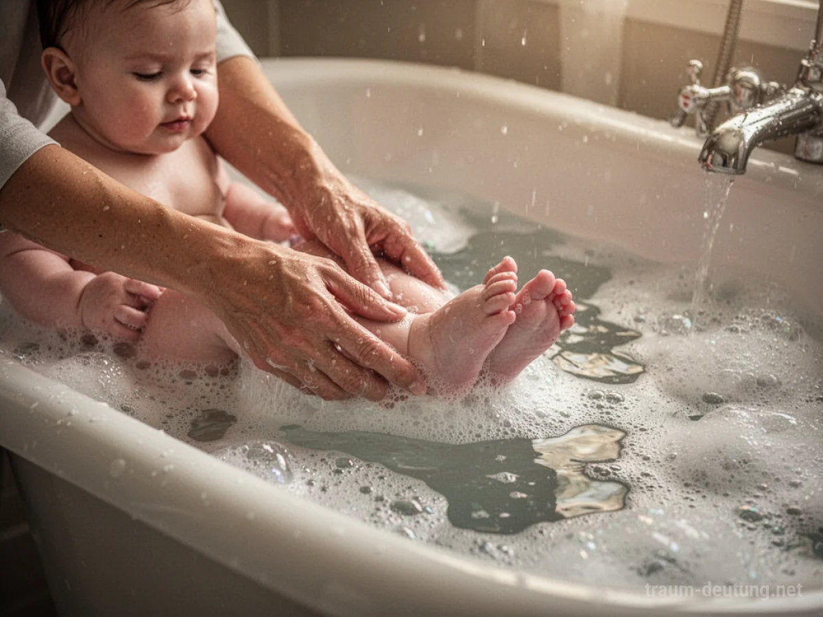 Hände waschen ein Baby in einer Badewanne