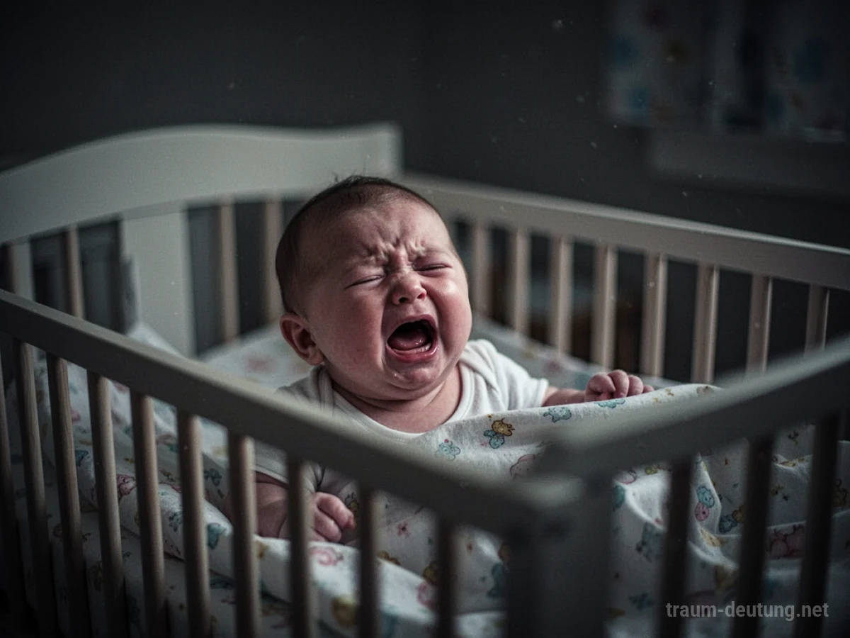 Ein weinendes Baby in einem dunklen Raum, symbolisch für unerfüllte Bedürfnisse.