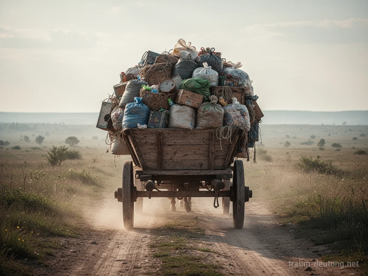 Ein voll beladener Wagen auf einem staubigen Weg