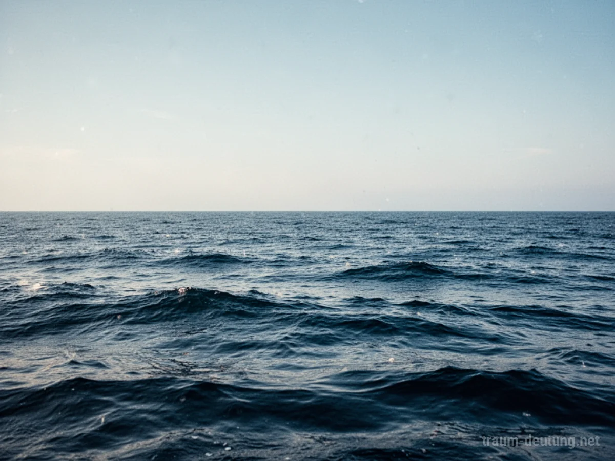 Sanfte blaue Wellen am weiten Horizont unter einem hellen Himmel.