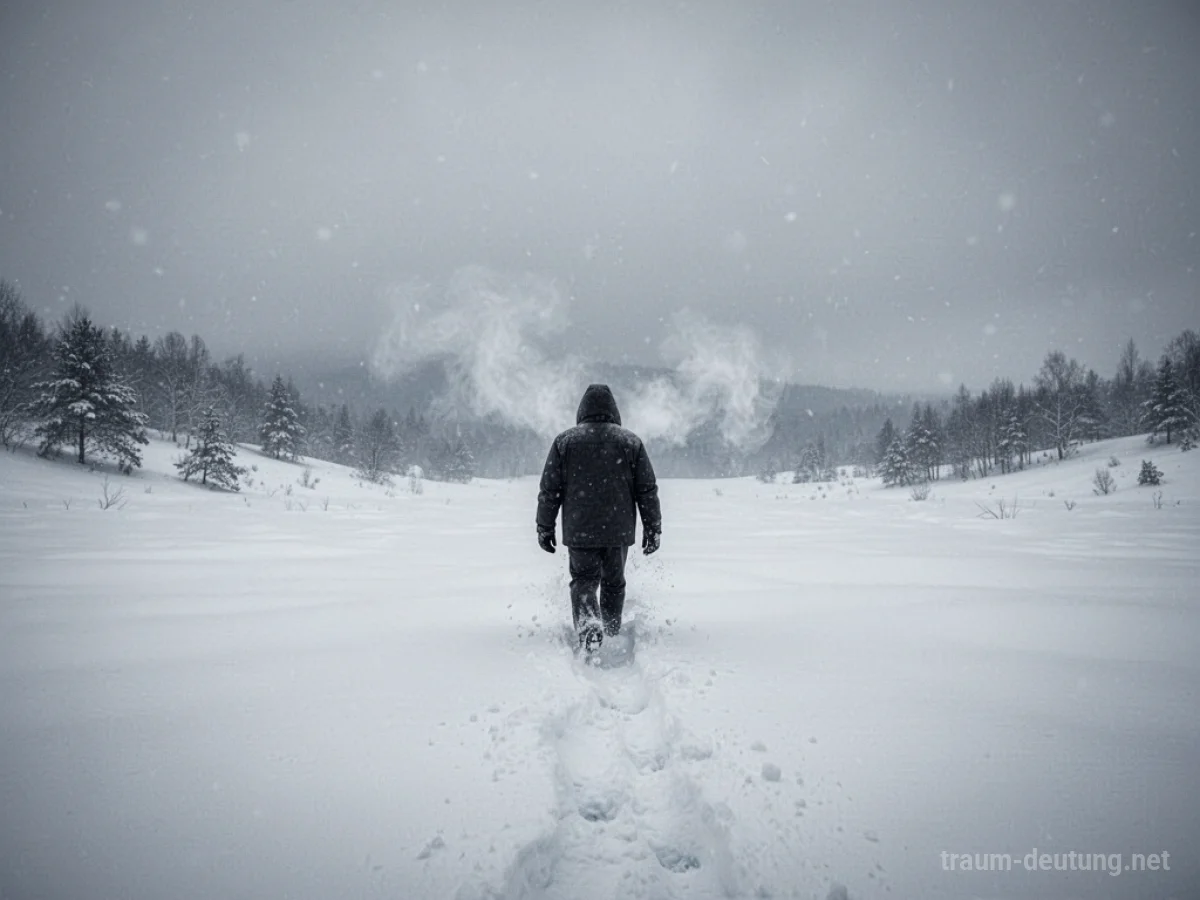 Person wandert durch tiefen Schnee in einer stillen Winterlandschaft