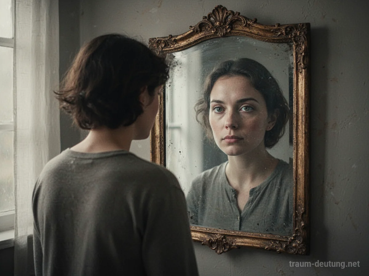 Spiegelbild mit verzerrtem Gesicht, das eine falsche Identität zeigt.