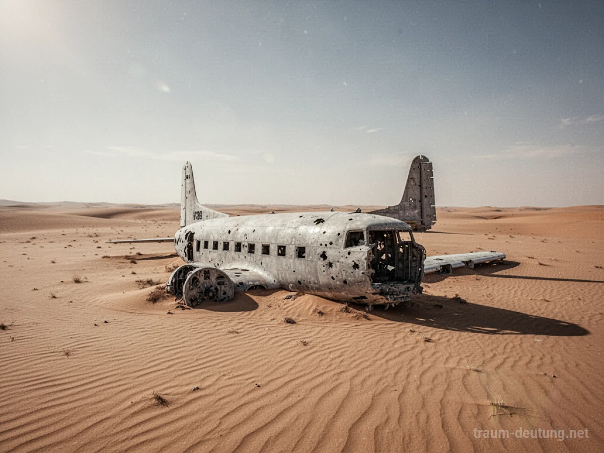 Wrack eines Flugzeugs in einer weiten Wüste