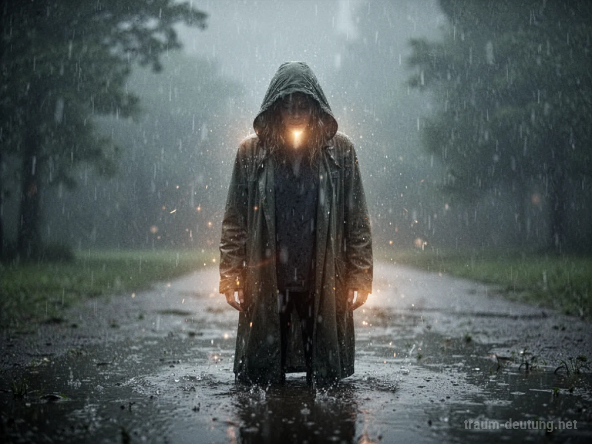 Ein Fremder, dessen Gesicht im Schatten liegt und weint, steht allein im Regen.